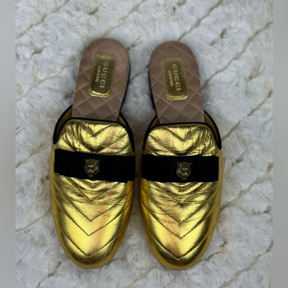 Gucci Gold And Black Quilted Mules Size 37